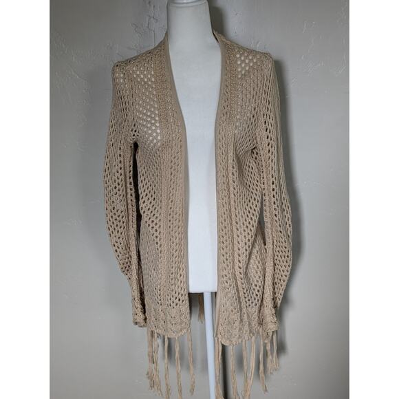 ONeill Cardigan Womens Small Open Knit Fringe Lagenlook Cotton Long Line Sweater - Picture 1 of 9